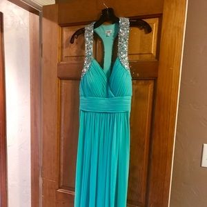Long turquoise evening gown, size 6.